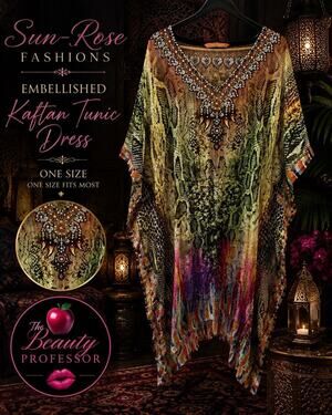 Sun-Rose Fashions Embellished Kaftan Tunic Dress One Size Boho Jeweled